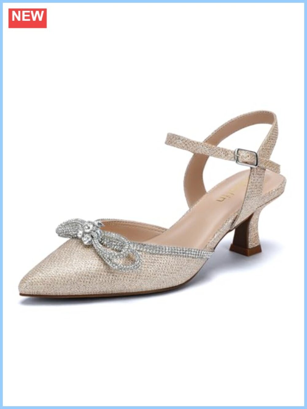 Wide Width Kitten Heel Rhinestone Bow Pointed Toe Pumps